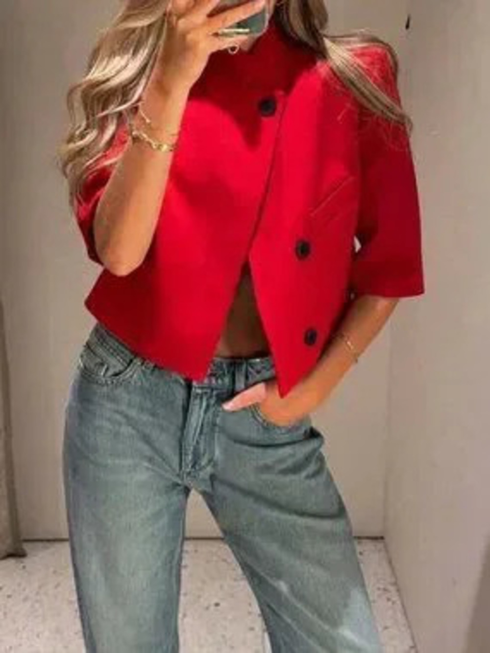 Red Casual Women's Fit Short Suit Blazer